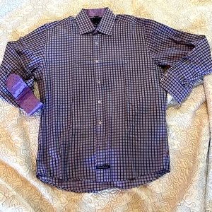 English Laundry men’s purple plaid checks dress shirt 16 1/2 34/35